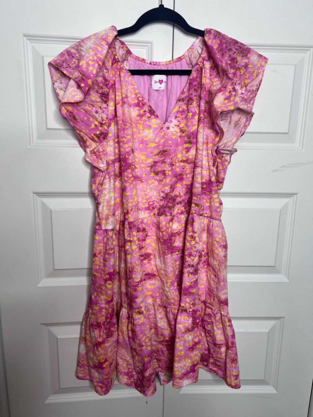 Buddy Love Ronnie-2 Pink Ruffle Dress Size L Leopard Print Tiered Mini